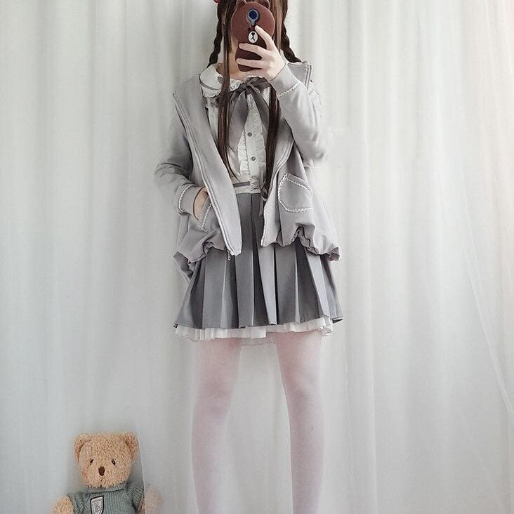 Kawaii Lolita Gray Coat +Gothic Blouse And Skirt Set Suit EG15098 - Egirldoll