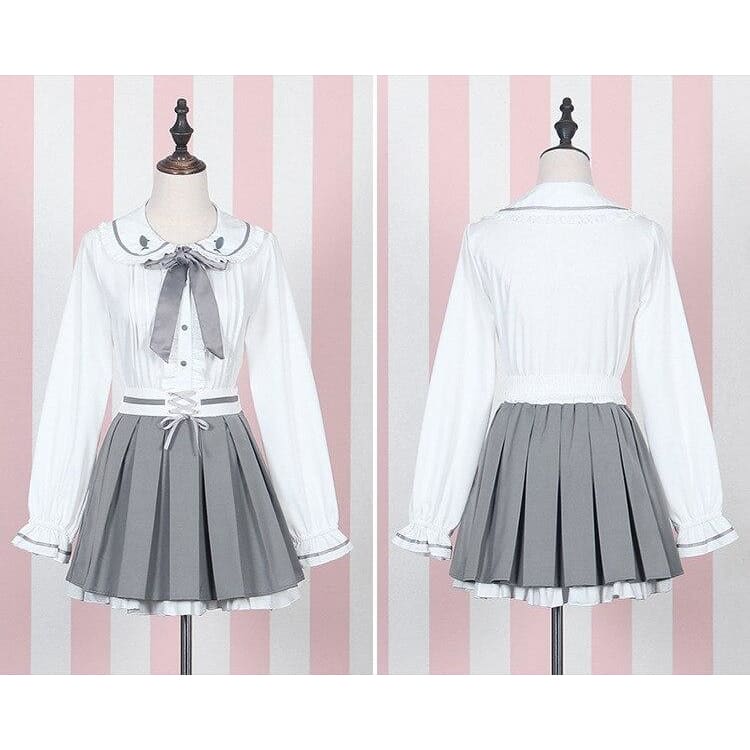 Kawaii Lolita Gray Coat +Gothic Blouse And Skirt Set Suit EG15098 - Egirldoll