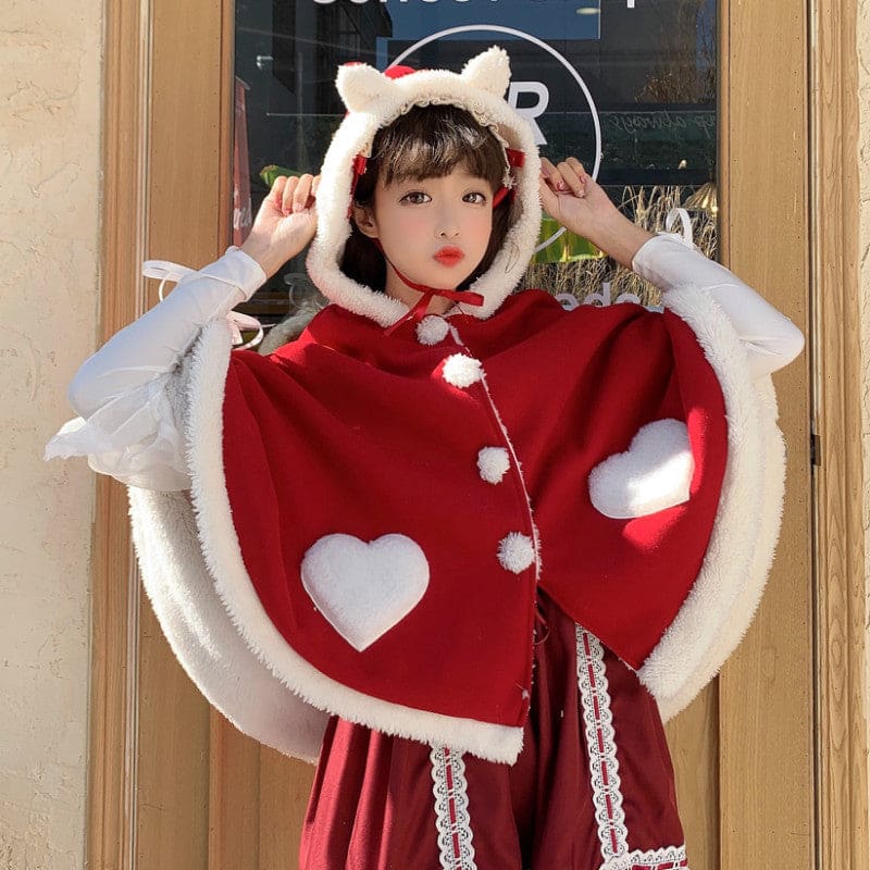 Kawaii Lolita Sweet Red Heart Cape - Egirldoll