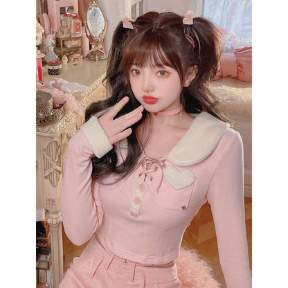 Kawaii Love Heart Black Pink Long Sleeve Top ON107 - Egirldoll