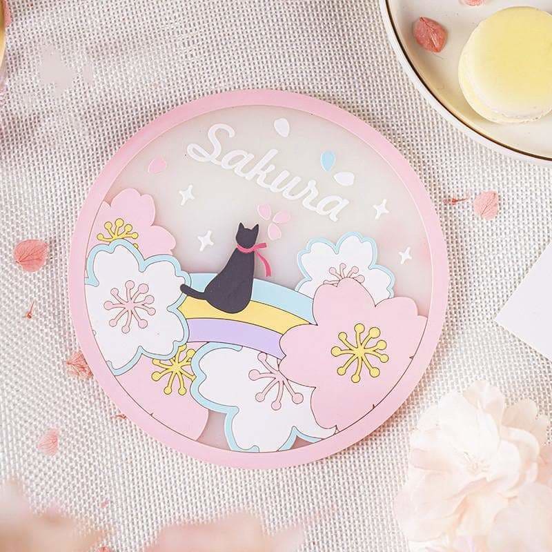 Kawaii Pastel Sakura Black Cat Coaster SS1765 - Egirldoll