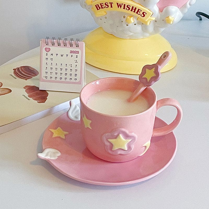 Kawaii Pink CardCaptor Sakura Stars Wings Ceramic Cup ON148 - Egirldoll