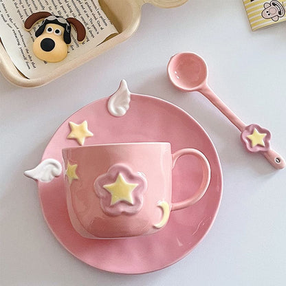 Kawaii Pink CardCaptor Sakura Stars Wings Ceramic Cup ON148 - Egirldoll