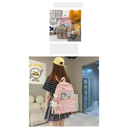 Kawaii Pink Cartoon Mesh Pendant Large Backpack SP16535 - Egirldoll