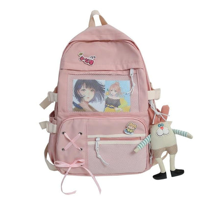 Kawaii Pink Cartoon Mesh Pendant Large Backpack SP16535 - Egirldoll