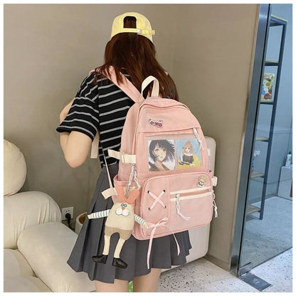 Kawaii Pink Cartoon Mesh Pendant Large Backpack SP16535 - Egirldoll