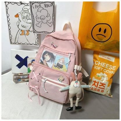 Kawaii Pink Cartoon Mesh Pendant Large Backpack SP16535 - Egirldoll