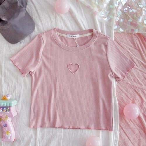 Kawaii Pink Hollow Out Heart T-shirt EG17334 - Egirldoll