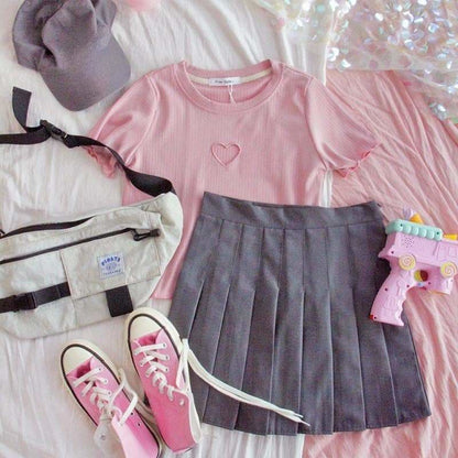 Kawaii Pink Hollow Out Heart T-shirt EG17334 - Egirldoll