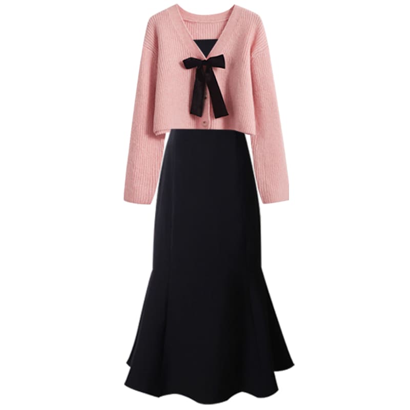 Kawaii Pink Sweater and Slip Black Dress ON312 - Egirldoll