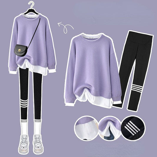 Kawaii Round Collar Sweatshirt Casual Leggings Two Piece Set ON256 - Egirldoll