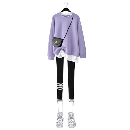 Kawaii Round Collar Sweatshirt Casual Leggings Two Piece Set ON256 - Egirldoll