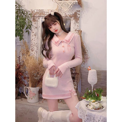 Kawaii Soft Girl Pink Warm Wool Knitted Dress ON109 - Egirldoll