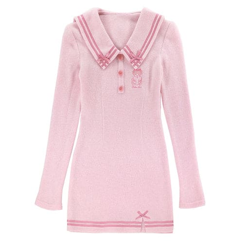 Kawaii Soft Girl Pink Warm Wool Knitted Dress ON109 - Egirldoll