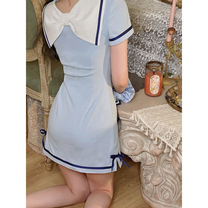 Kawaii Spring Blue Pink Bear Cute Sailor Dress ON469 - Navy