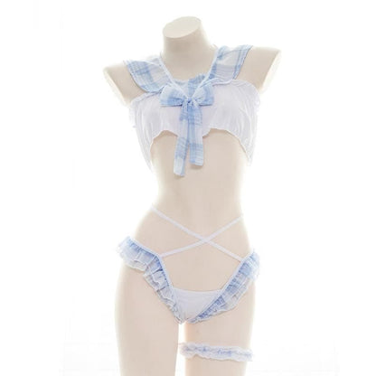 Kawaii Sweet Bow Plaid Cute Lingerie Set EG16255 - Egirldoll