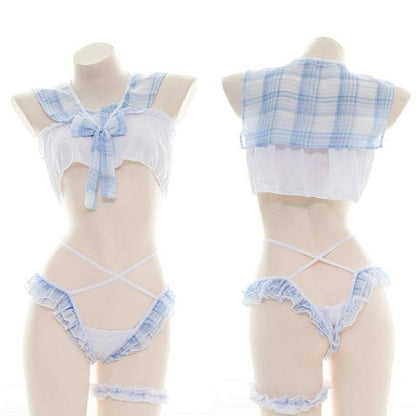 Kawaii Sweet Bow Plaid Cute Lingerie Set EG16255 - Egirldoll