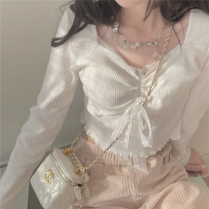 Kawaii White Lace Long Slevee Top Sweet Pants/ Skirt BE410 - Egirldoll