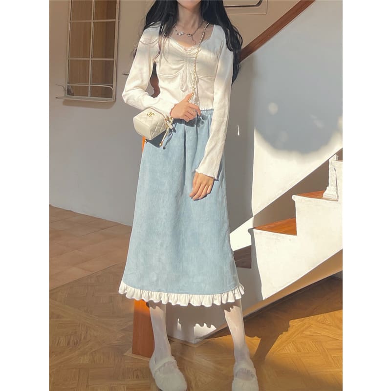 Kawaii White Lace Long Slevee Top Sweet Pants/ Skirt BE410 - Egirldoll