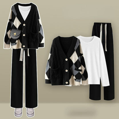 Kawaii Winter Cardigan Sweater Long Sleeve T-shirt Pants Three Piece Set ON248 - Egirldoll