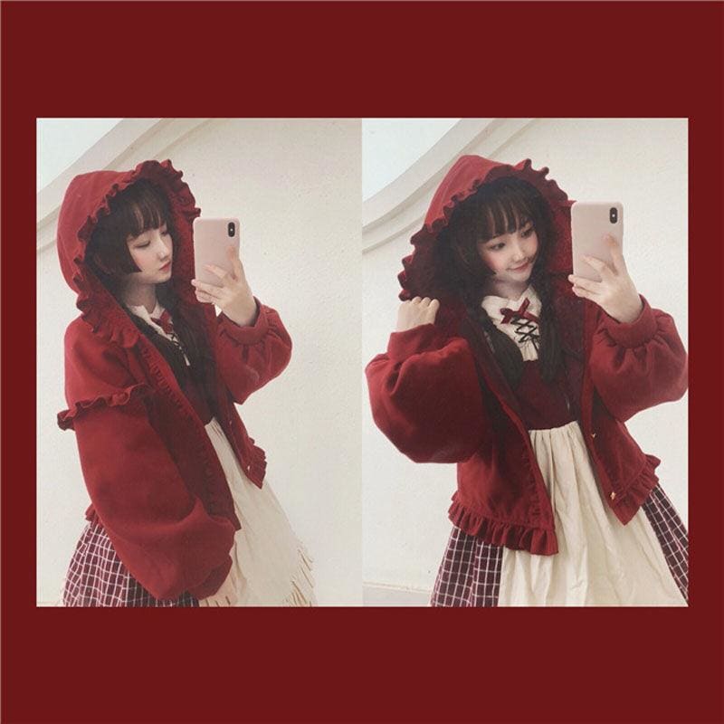 Kawaii Winter Lolita Tweed Cape Plush Jacket FY035 - Egirldoll