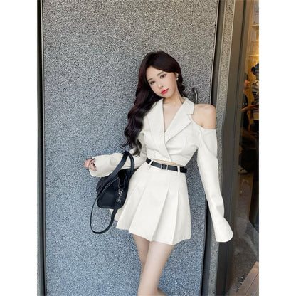 Kfashion Hollow Shoulder Blazer and Pleated Skirt Set ON129 - Egirldoll