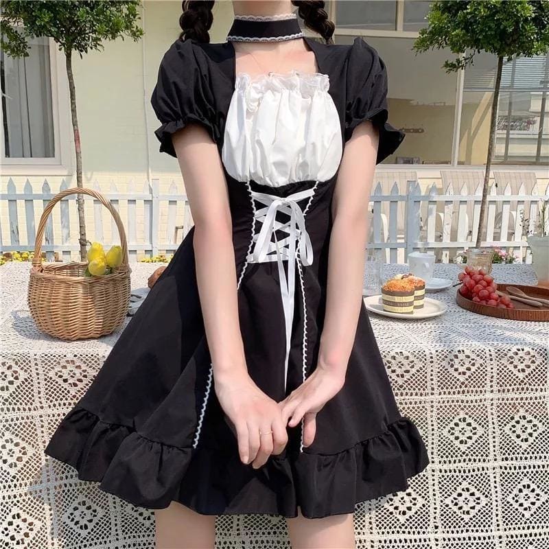 Kikii Kawaii Girl Gothic Doll Lace-Up Dress - Egirldoll