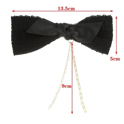 Korean Bow Pearls Chain Rhinestone Hair Clip EG16687 - Egirldoll