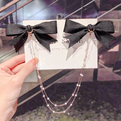 Korean Bow Pearls Chain Rhinestone Hair Clip EG16687 - Egirldoll