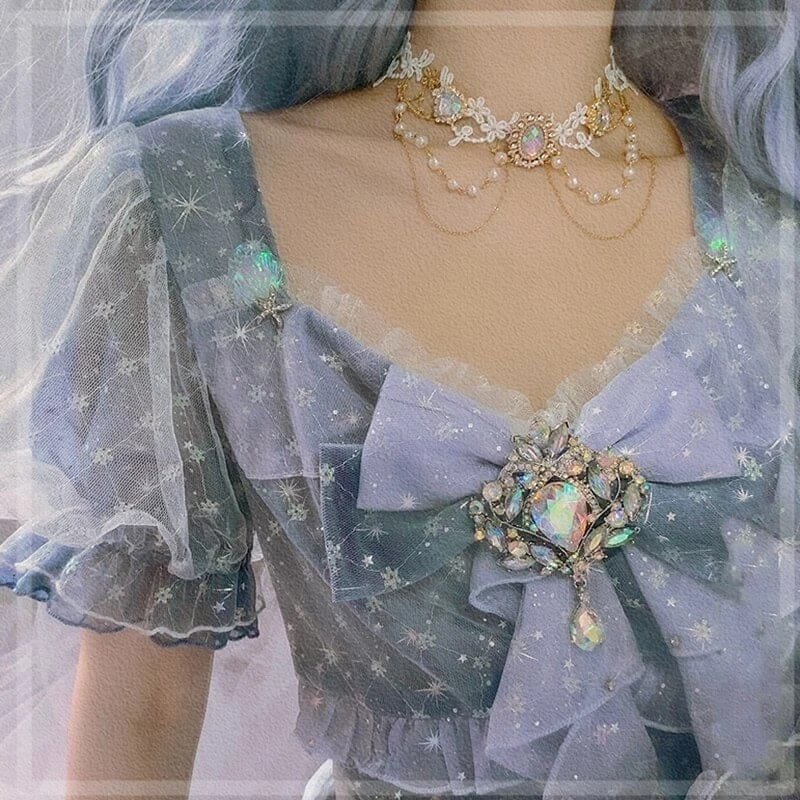 Korean Elegant Lace Flower Heart Crystal Necklace EG16864 - Egirldoll