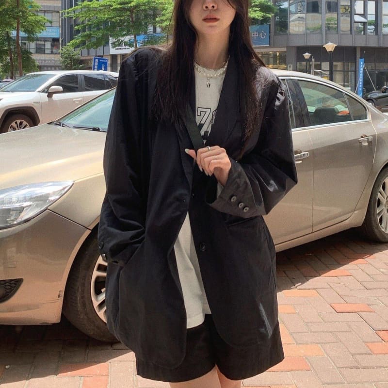 Korean Fashion Black loose blazer & black shorts TK020 - Egirldoll