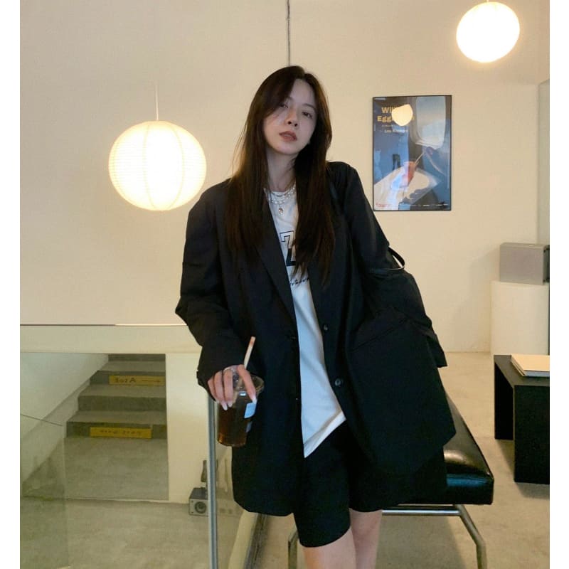 Korean Fashion Black loose blazer & black shorts TK020 - Egirldoll