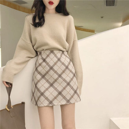 Korean Fashion Chic Sweater Plaid Skirt Set ON261 - Egirldoll