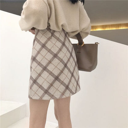 Korean Fashion Chic Sweater Plaid Skirt Set ON261 - Egirldoll