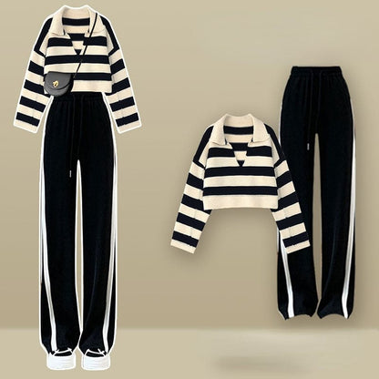 Korean Fashion Stripes Sweater Casual Pants Two Pieces Set ON250 - Egirldoll