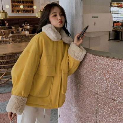 Korean Kawaii Thick Velvet Loose Cute Warm Jacket BE404 - Egirldoll