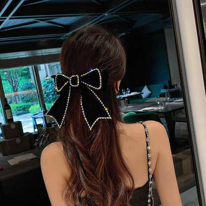 Korean Legant Ribbon Velvet Bow Crystal Hair Clips EG17223 - Egirldoll