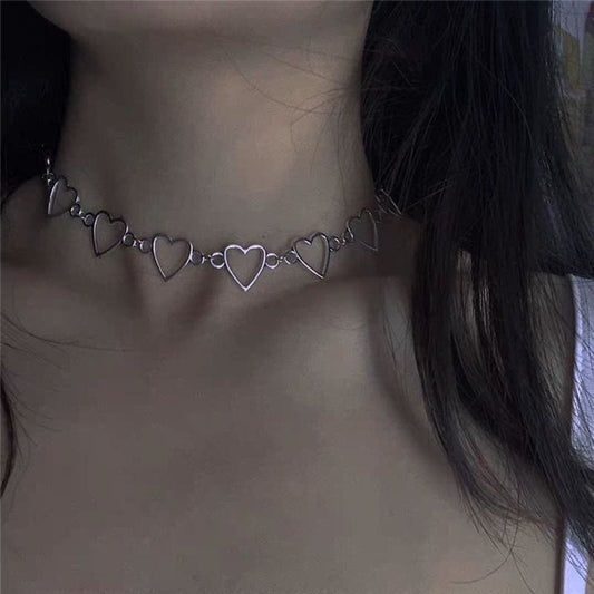 Kpop Goth Metal Hollow Heart Neck Chains Choker EE0735 - Egirldoll