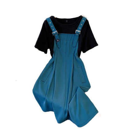 L-4XL Cyan Green/Beige Fake Two Pieces Overall Dress ON03 - Egirldoll