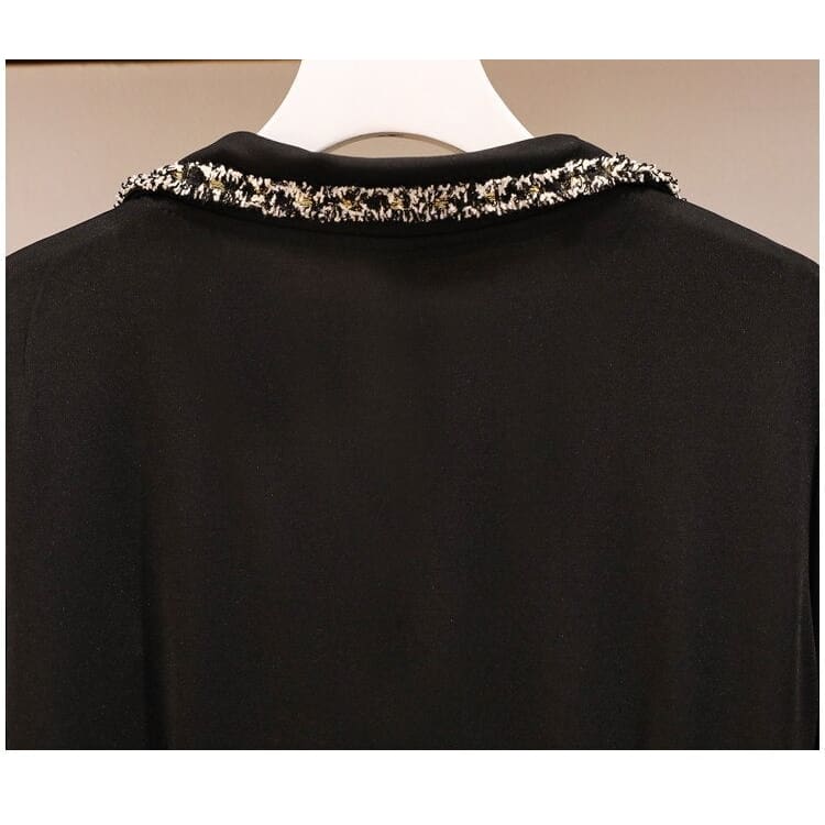L-5XL Plus Size Vintage Long Sleeve Tweed Black Dress BE361 - Egirldoll
