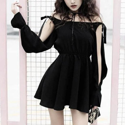 Lace Hollow Sleeve Black Dress EE0896 - Egirldoll