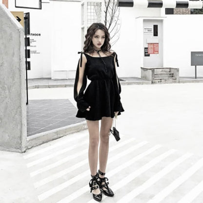 Lace Hollow Sleeve Black Dress EE0896 - Egirldoll