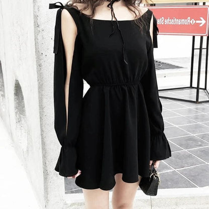 Lace Hollow Sleeve Black Dress EE0896 - Egirldoll