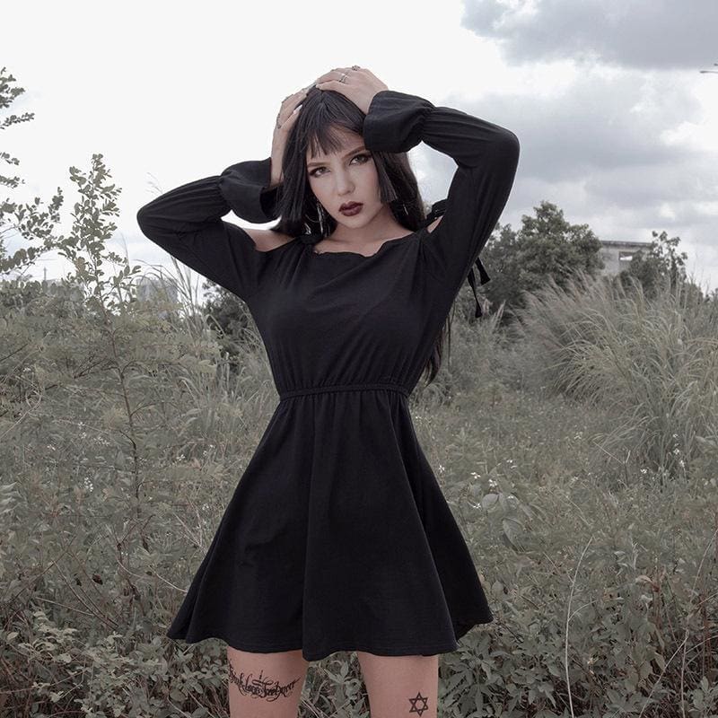 Lace Hollow Sleeve Black Dress EE0896 - Egirldoll