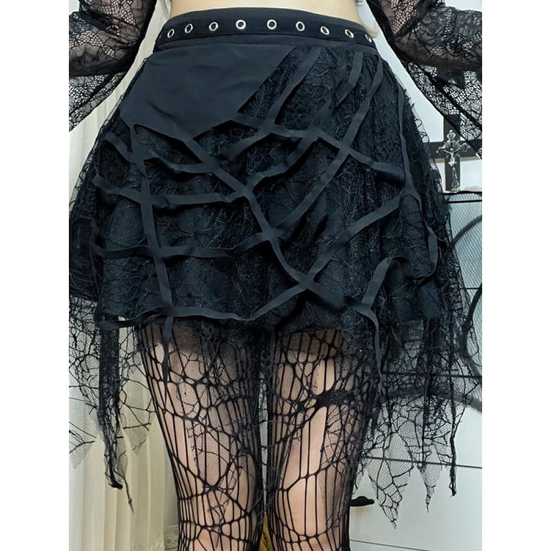 Lace Spiderweb Cool Black Skirt ON72 - Egirldoll