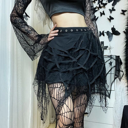 Lace Spiderweb Cool Black Skirt ON72 - Egirldoll