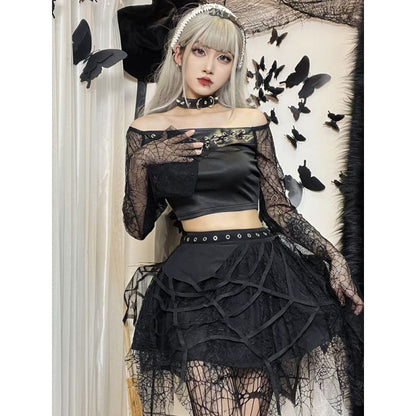 Lace Spiderweb Cool Black Skirt ON72 - Egirldoll