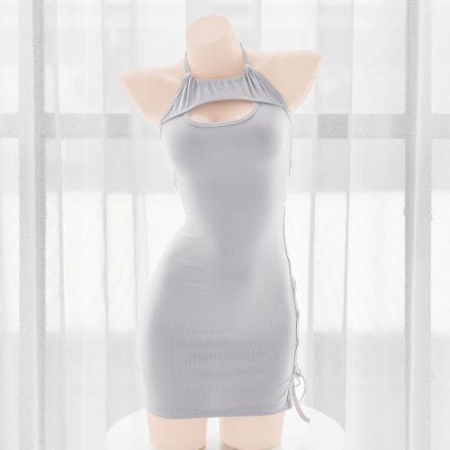 Lace up Side Hollow Out Gray Dress Lingerie SetO N90 - Egirldoll