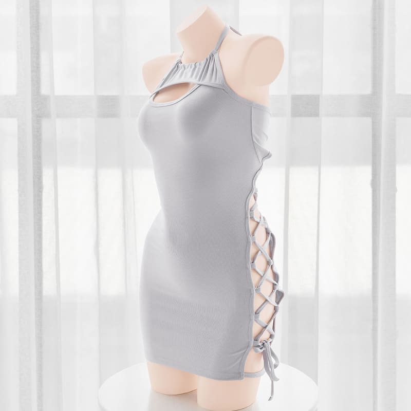 Lace up Side Hollow Out Gray Dress Lingerie SetO N90 - Egirldoll
