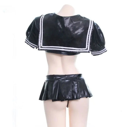 Leather Balck Bow School Uniform Lingerie EG14775 - Egirldoll